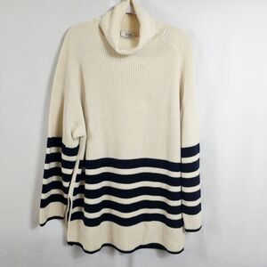 COS Roll Neck Wool Blend Sweater in Black and White Stripe - Size L